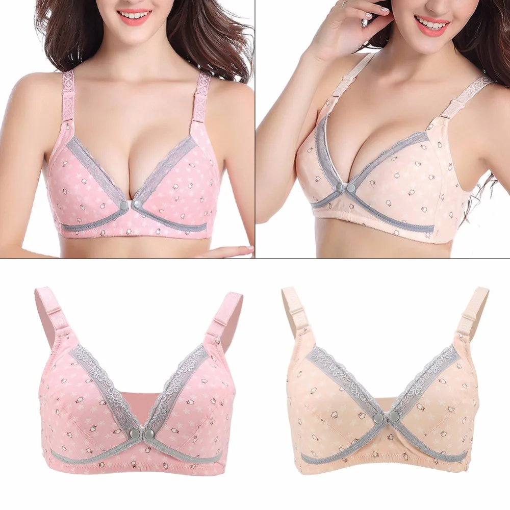 

Women Cotton No Wire Maternity Bra Pregnant Underwear Breastfeeding Nursing Bras Pink Nude