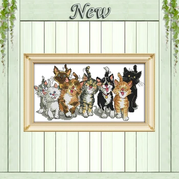 

Eight Cats colorful animal painting counted printed on canvas DMC 14CT 11CT Chinese Cross Stitch Needlework Sets Embroidery kits