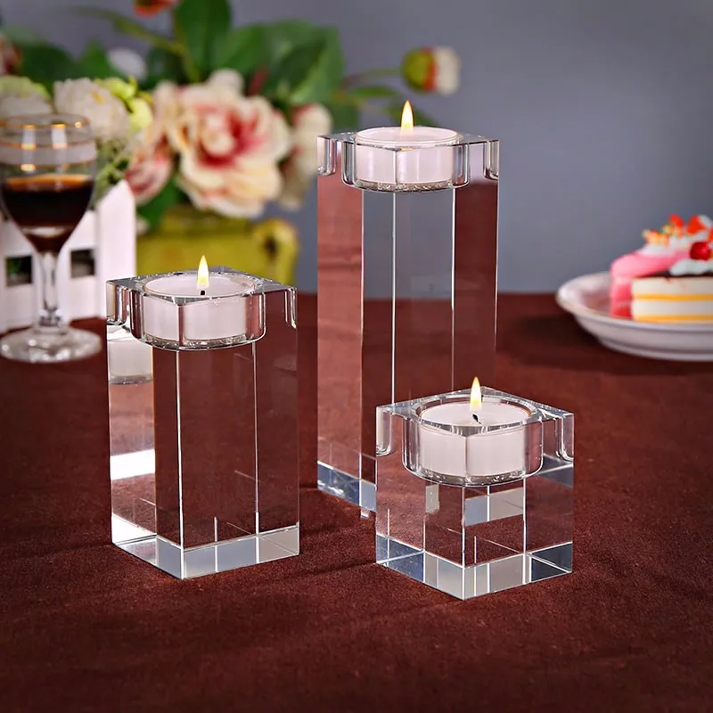 Прозрачный кварцевый хрустальный куб Подсвечник стеклянные подсвечники для свадебных канделябр Центральные элементы