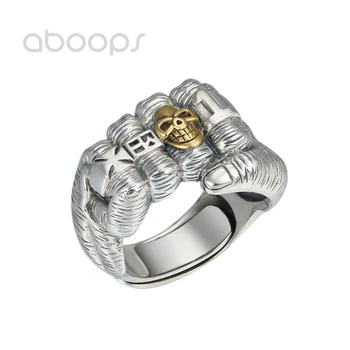 

Two Tone 925 Sterling Silver Mighty Fist Ring for Men Boys Adjustable Size 10-12 Free Shipping