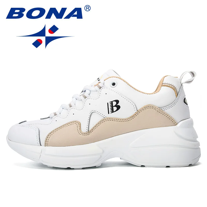 BONA New Fashion Style Platform Sneakers Ladies Brand Chunky Causal Shoes Woman Leather Leisure Shoes Chaussure Femme Comfy