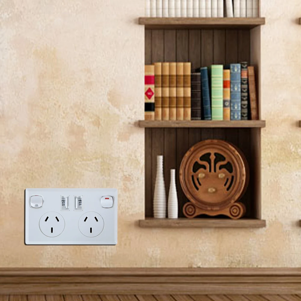 

High Tech Double USB Electrical Wall Socket Home Power Point Supply Plate 2 Switch Home Electrical Tools (AU Plug)
