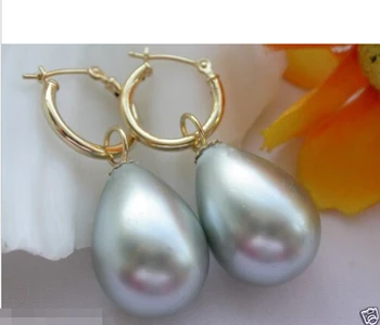 

FREE shipping> >>>16mm Drop tear gray south sea shell pearl dangle earring