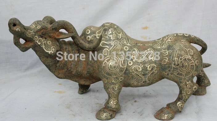 

shitou 00582 22" China Chinese Dynasty Palace Bronze Silver Water Bull Oxen Statue Statuary