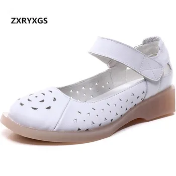 

2019 New Spring Summer Women Shoes Hollow Breathable Genuine Leather Sandals Women Shoes Soft Comfort Casual Shoes Woman Sandals