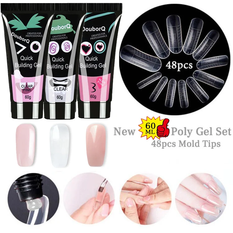 

4pc/set 60ml Poly Gel 3colors UV Gel Nail Art Kit Fast Building For Nails Extensions Hard Jelly Gel With Acrylic Nail Mold