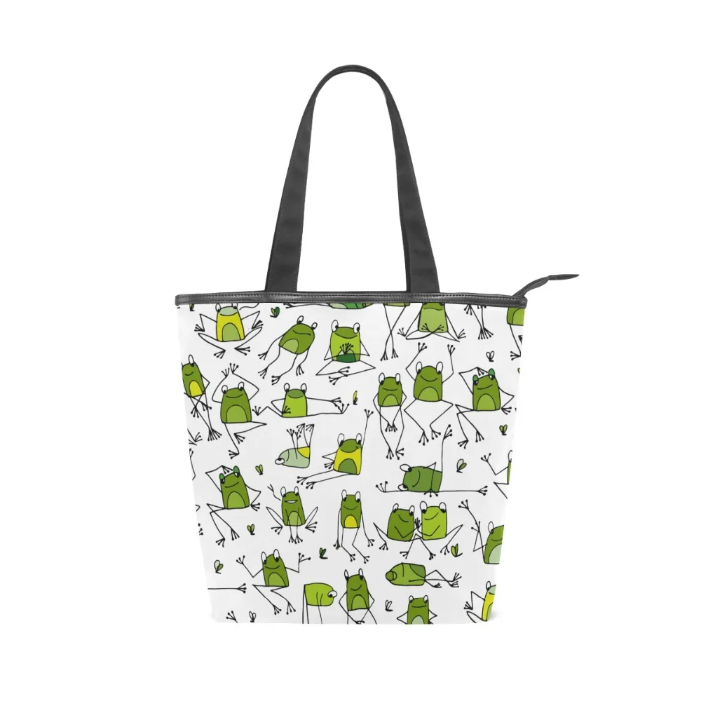 

Women Canvas Frog Shoulder Bag Simple Shopping Handbags Animal Printing Bag Female Casual Tote Big Beach Bags