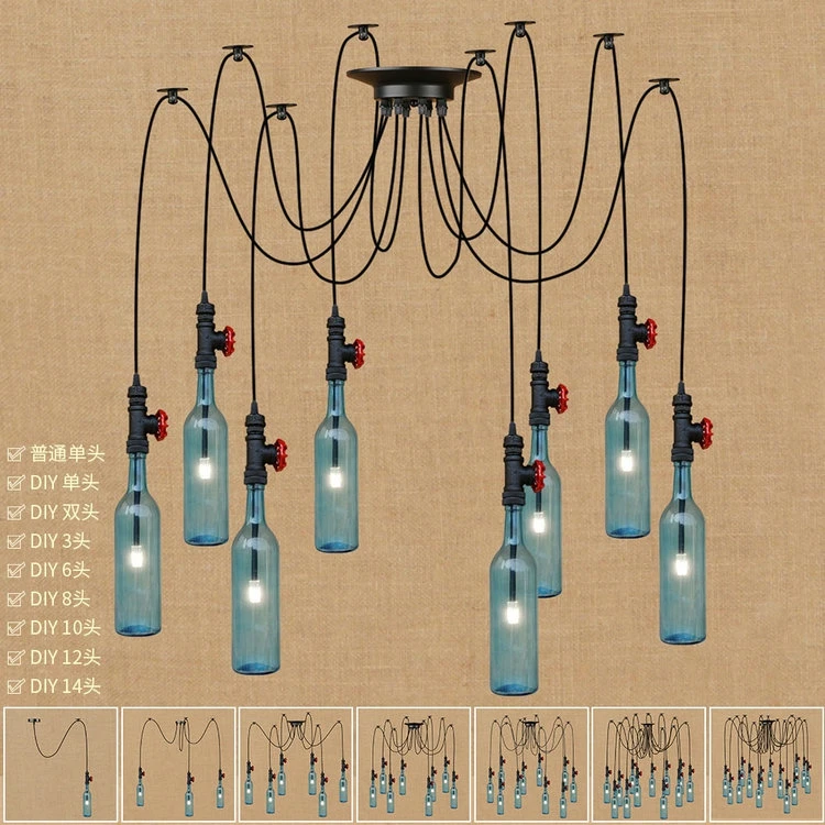 

Nordic postmodern cafe bar restaurant personality long blue bottle water pipe droplight sitting room