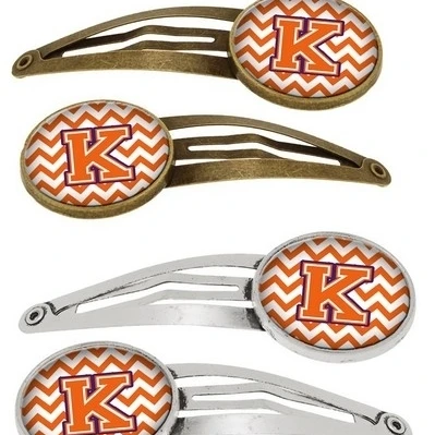 Carolines Treasures CJ1062-KHCS4 Letter K Chevron Orange & Regalia Barrettes Hair Clips Set of 4 (1)