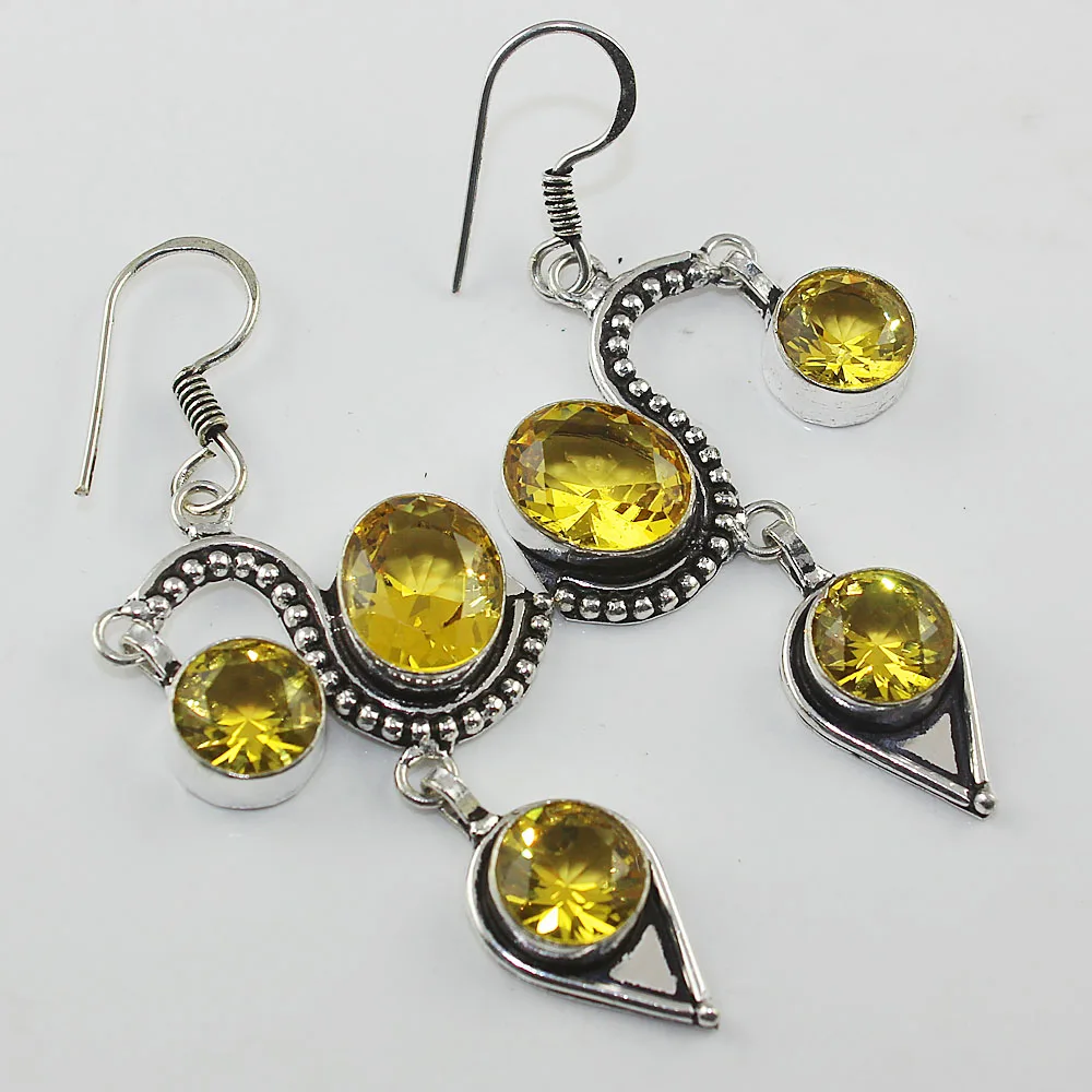 

Citrines Earrings Silver Overlay over Copper , 65 mm, E1091