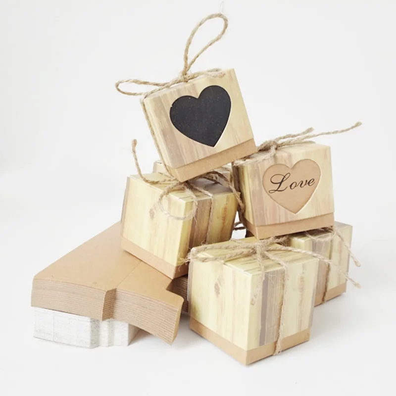 10 шт сумка из мешковины в форме сердца, Свадебная подарочная коробка для конфет из крафт-бумаги, детские подарки для гостей, свадебные сувениры, украшения для детской вечеринки на день рождения