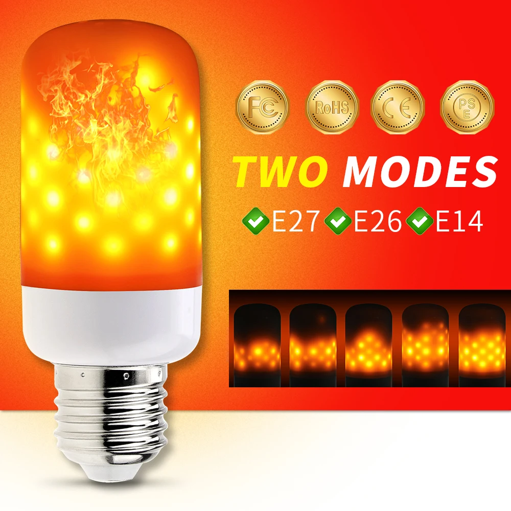 

E27 LED Flame Lamp E14 Ampoule LED Flame Effect Bulbs 3W E26 2 Modes Flickering Emulation Fire Light AC85-265V Decoration Lights
