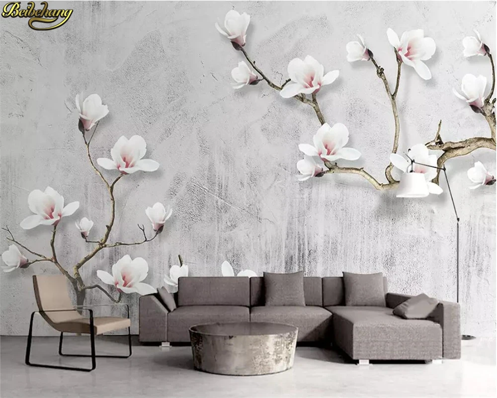 beibehang Custom photo wallpaper mural retro cement wall magnolia branches 3d stereo TV background wall papers home decor