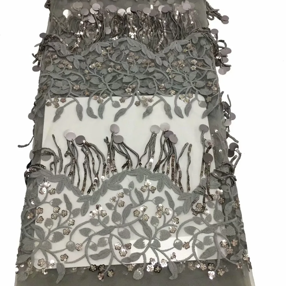 Изумрудно-Зеленая вышитая африканская гипюровая французская кружевная ткань высококачественное Африканское Тюлевое кружево с пайетками ткань для невесты золото