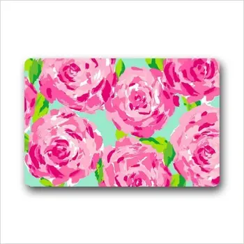 

Memory Home Pink Prints Flower Custom Indoor/Outdoor Mats Welcome Non-woven Fabric Doormat Decor Rug Bathroom Kitchen Carpet