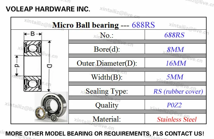 10 шт. ABEC-5 688-RZ L-1680H шарикоподшипник из нержавеющей стали 8*16*5 deeo шаровой подшипник