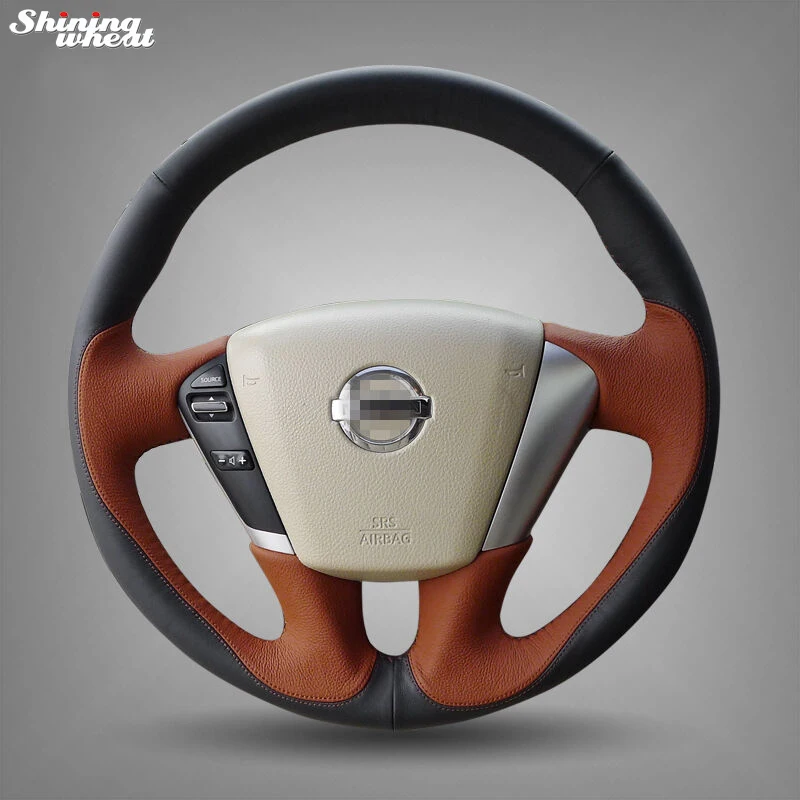 

Shining wheat Hand-stitched Black Brown Leather Steering Wheel Cover for Nissan Teana 2008-2012 Murano 2009-2014