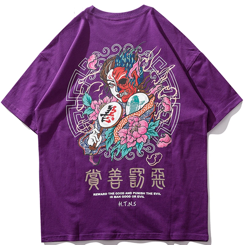

Japanese Evil Printed Short Sleeve Men Summer Streetwear Casual Tees T Shirts Harajuku Hip Hop Male Fashion Tshirts Top