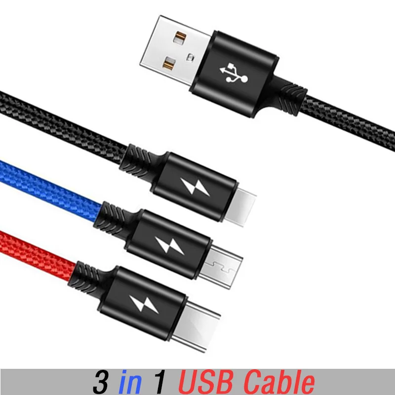 

3 2 In 1 30cm 120cm 200cm Micro Usb Type C Cable Multiple Charging USB Cable Tipo C for Xiaomi Redmi Note 7S 7 Pro 6A Mi 9 Se 8