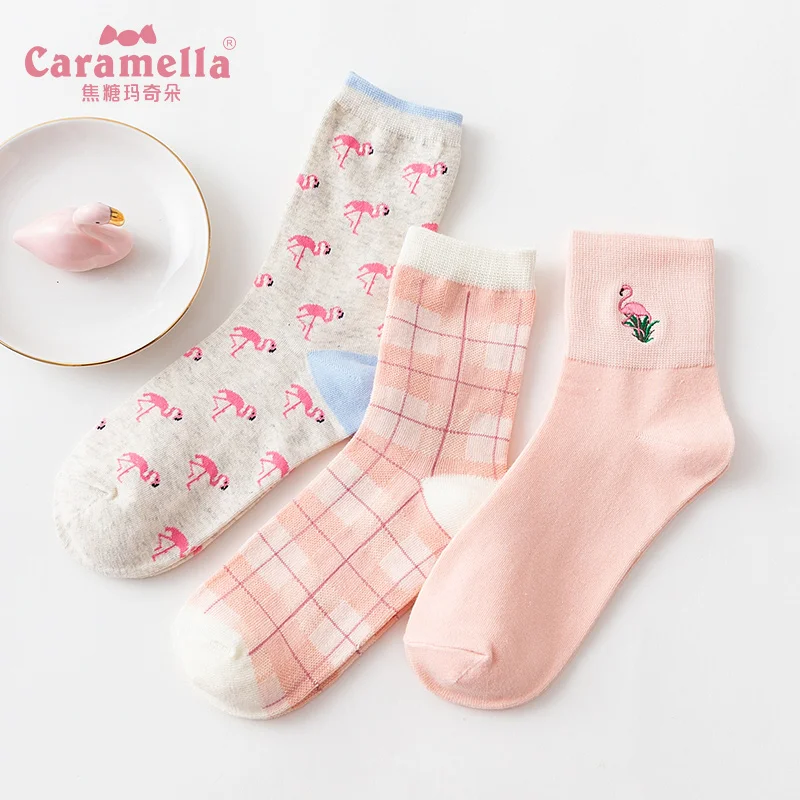 Caramella 3 пар/лот Новое поступление хлопковые женские носки розовые милые короткие