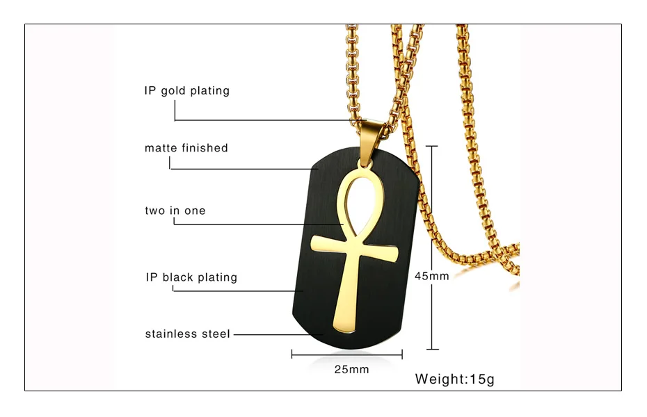 Meaeguet Egyptian Ankh Necklace Jewelry Gold-color Stainless Steel Pendant For Men Key To Life Egypt Cross With 24 Box Chain (6)