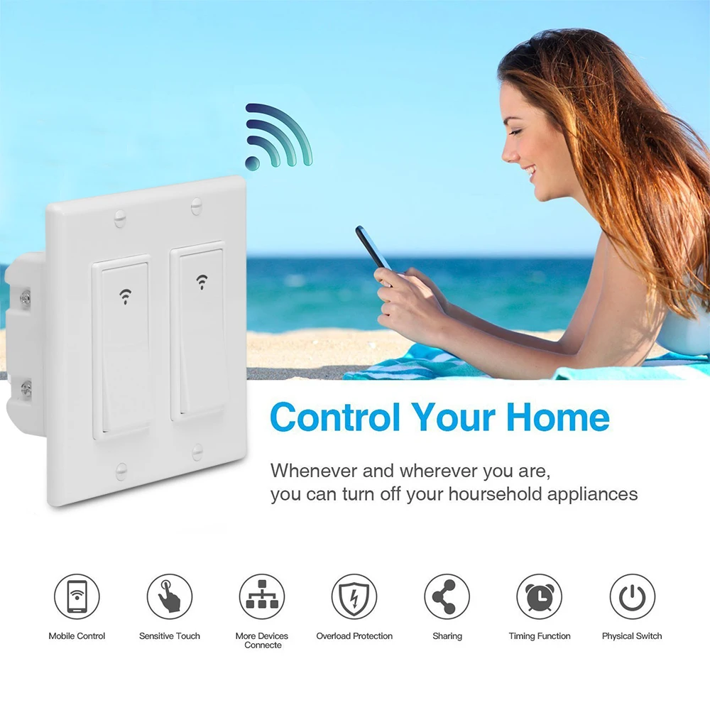 For Fan Light Smart Switch Light WiFi Wireless Remote Control In-Wall Switch Compatible with Alexa Google Home Assistant