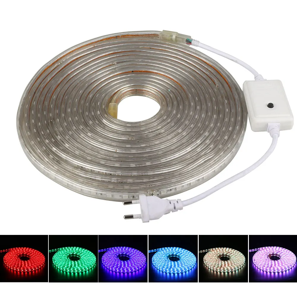 

AC220V 5050 RGB LED Strip Flexible Light 60leds/m Waterproof Led Tape Light With Power EU Plug 1M/2M/3/5/6//10/15/20M Tape Ribbo