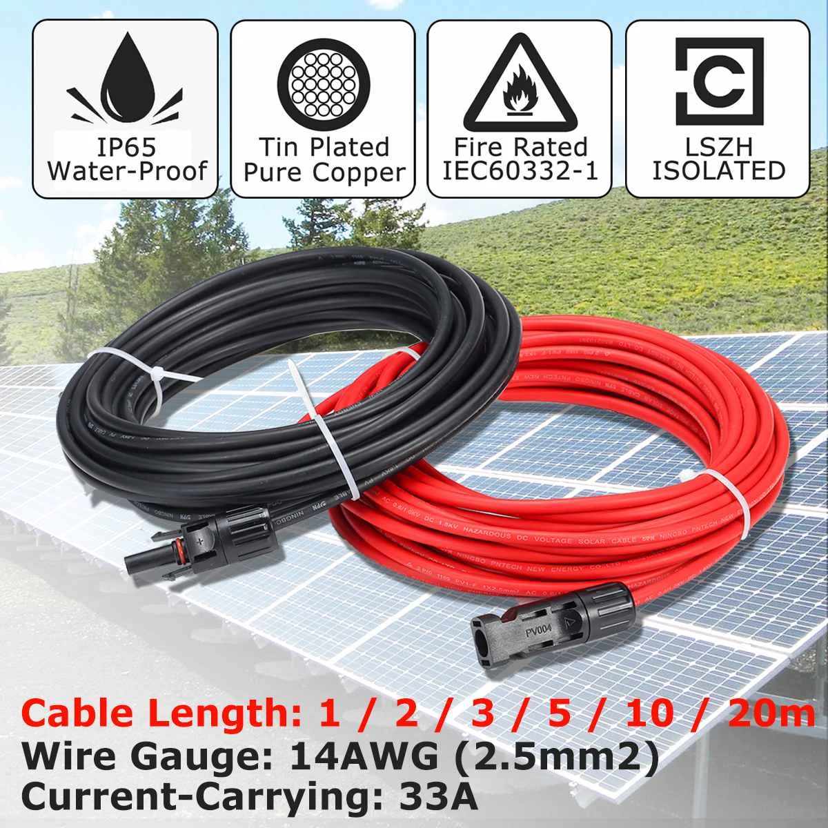 

Solar Panel Extension Cable Copper KINCO 1 Pair Wire Black and Red with MC4 Connector Solar PV Cable 2.5mm 14 AWG