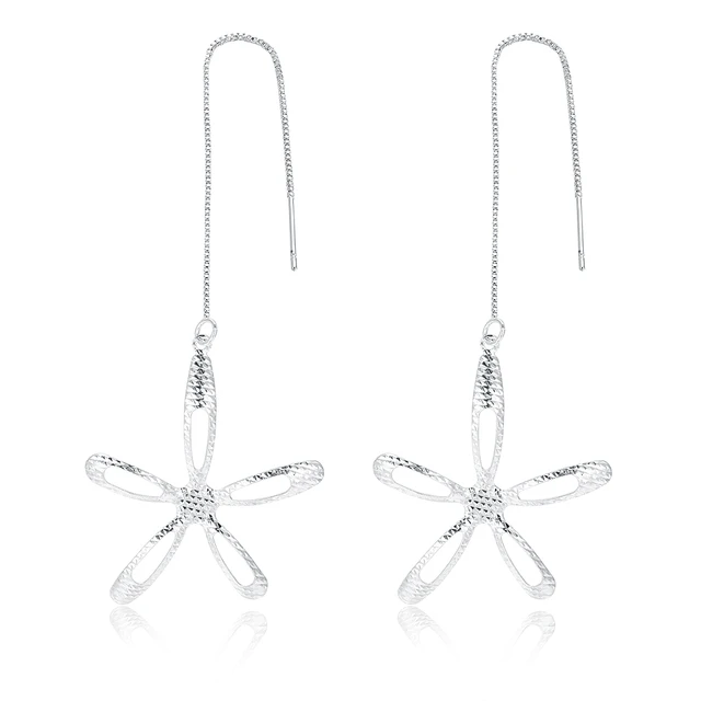 Fashion Silver Starfish Dangle Earrings Ocean Star 925 Chain Line Fashion Silver Starfish Dangle Earrings Ocean Star 925 Chain Line Piercing For Women Ear Bady
