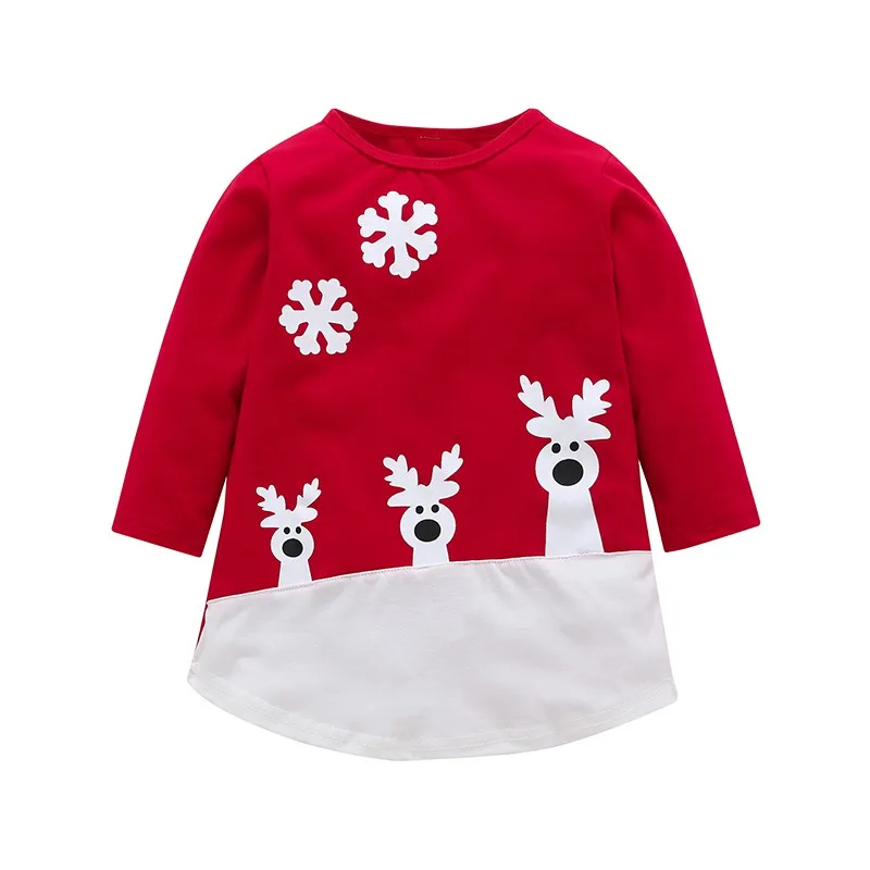 Рождественское платье для девочек, детская одежда для девочек, красные рождественские платья с принтом оленя, одежда для малышей, одежда с