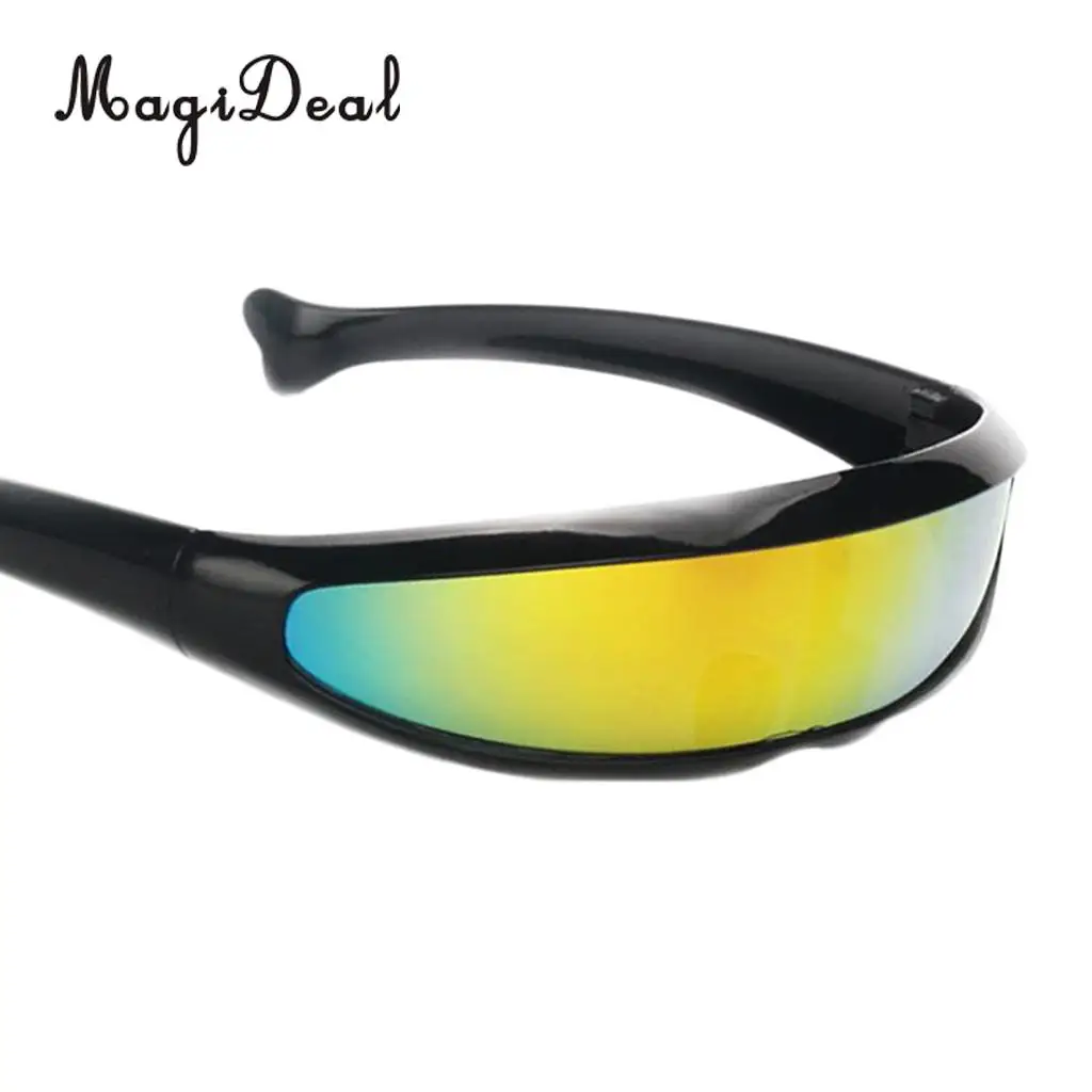 MagiDeal 2 Pieces Funny Narrow Rainbow Metallic Silver Space Robot Alien Eyeglasses Shade Eyewear Future Soldier Sunglasses