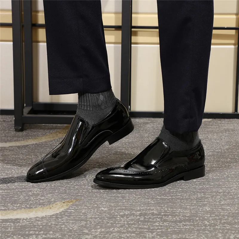 Роскошные Мужские модельные туфли; повседневные лоферы из лакированной кожи; блестящая кожаная мужская обувь; цвет черный, бордовый; обувь без шнуровки для свадебной вечеринки; официальная обувь