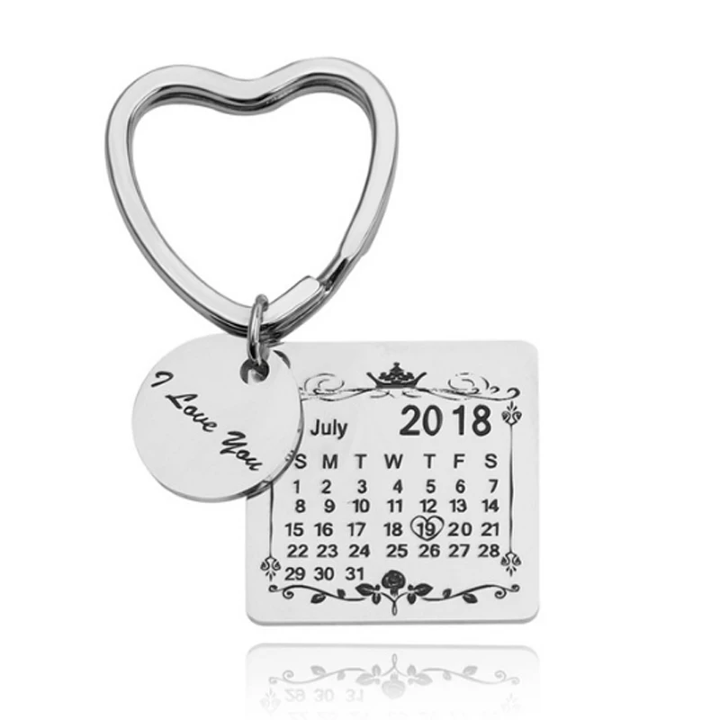 Персонализированный Календарь-брелок, индивидуальная Дата, текст для любого, ручной работы, календарь, выделенный, сердце, дата, брелок Llavero - Цвет: silver Love loop