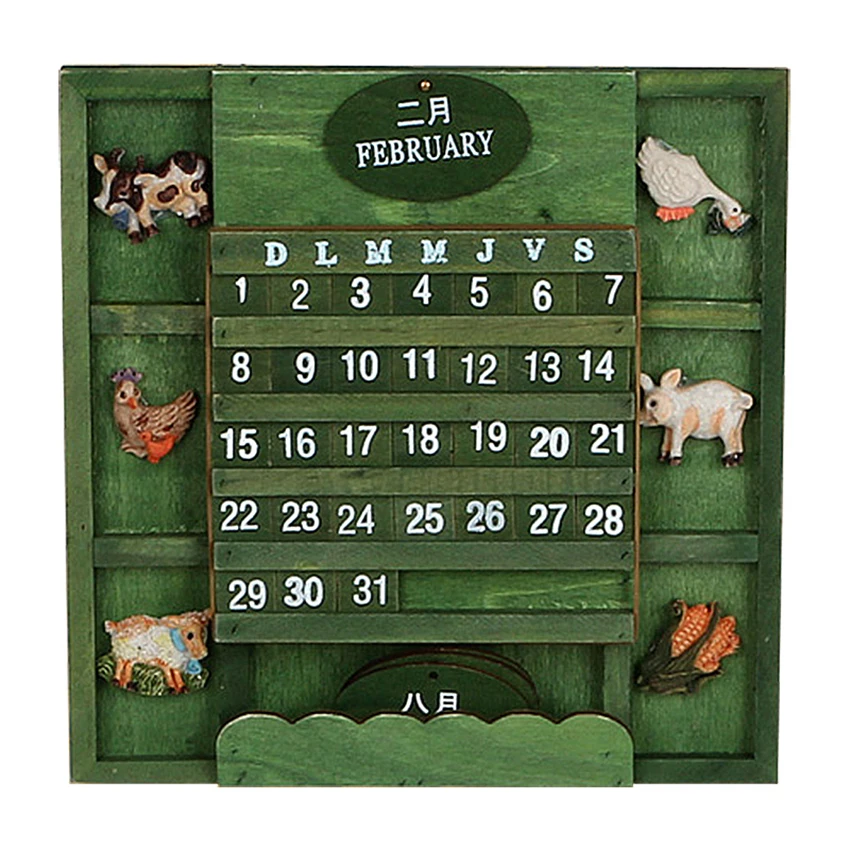 Винтажный деревянный календарь, домашний декор для гостиной/офиса/магазина, настенные вечные календари, календарь с животными и лесом