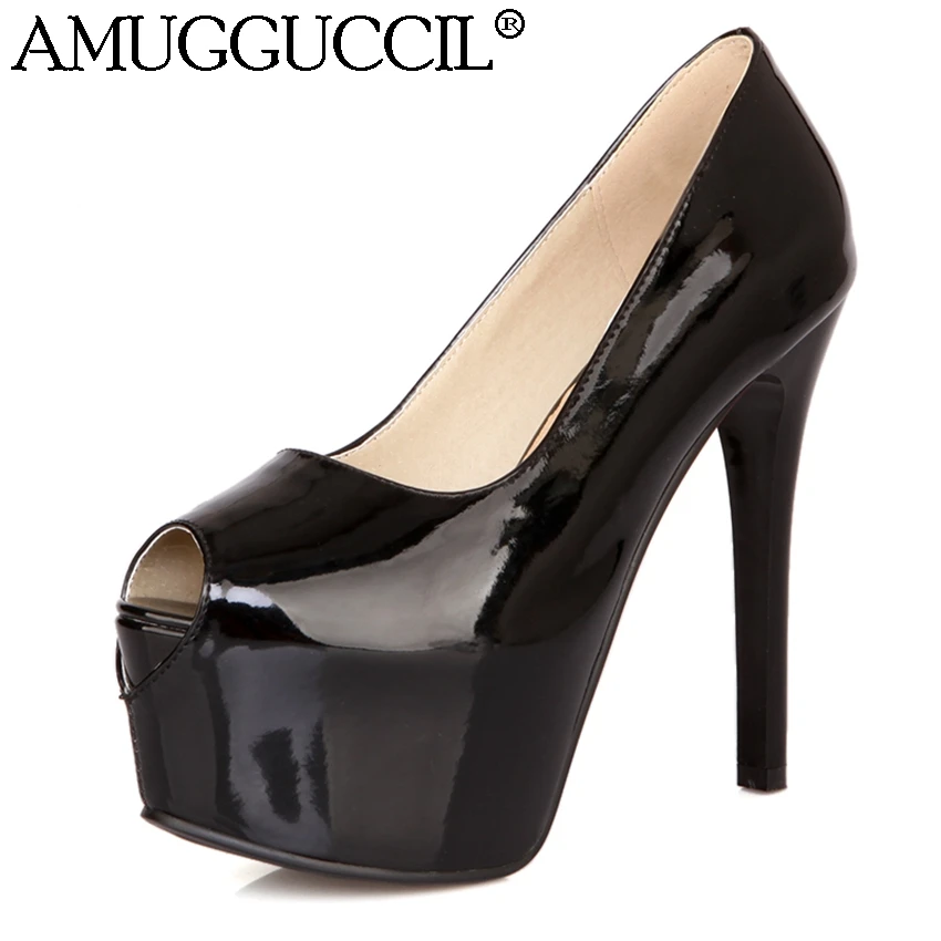 

2019 New Plus Big Size 32-42 Peep Toe Black White Apricot Red Sexy Wedding Party High Heel Platform Lady Shoes Women Pumps D1018