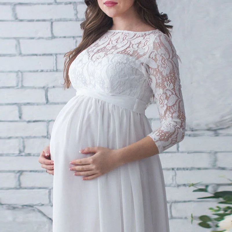 Pregnant Women Photography Props 2018 New Lace Maternity Gown Maxi Dress Hot Sale White/Wine Red Pregnancy Dress Pregnant Women