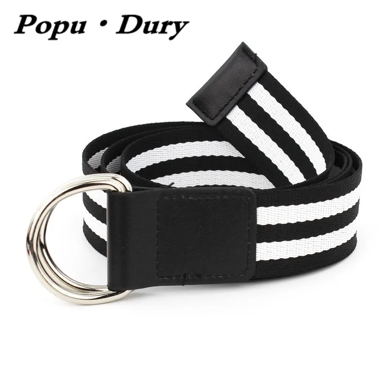

Popu`Dury 2017 Cool Design Fashion Women White Canvas Belt Jeans Female Casual Luxury Canvas Fashion Waistband Ceinture Femmes