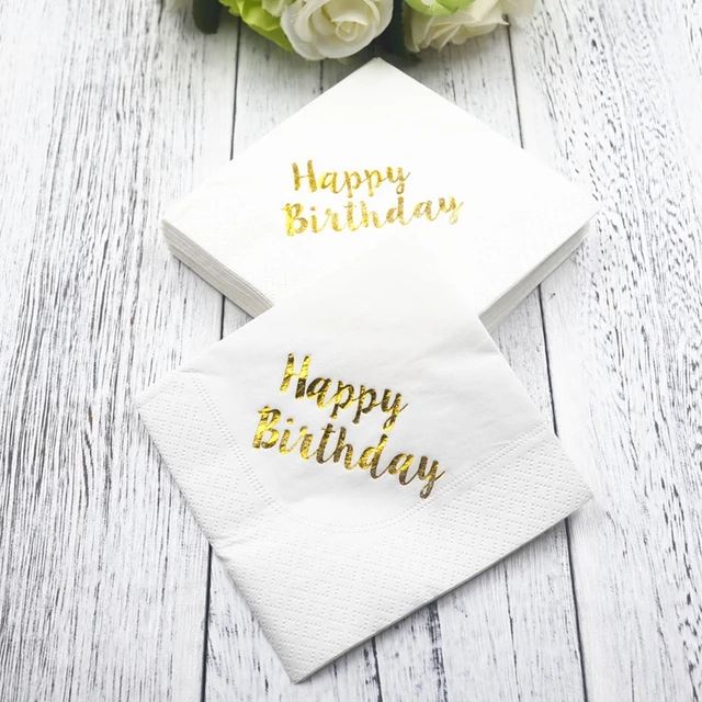 5pcs Gold Happy Birthday Party Paper Napkins Decoration Kids Baby Shower Napkins Decoupage Party