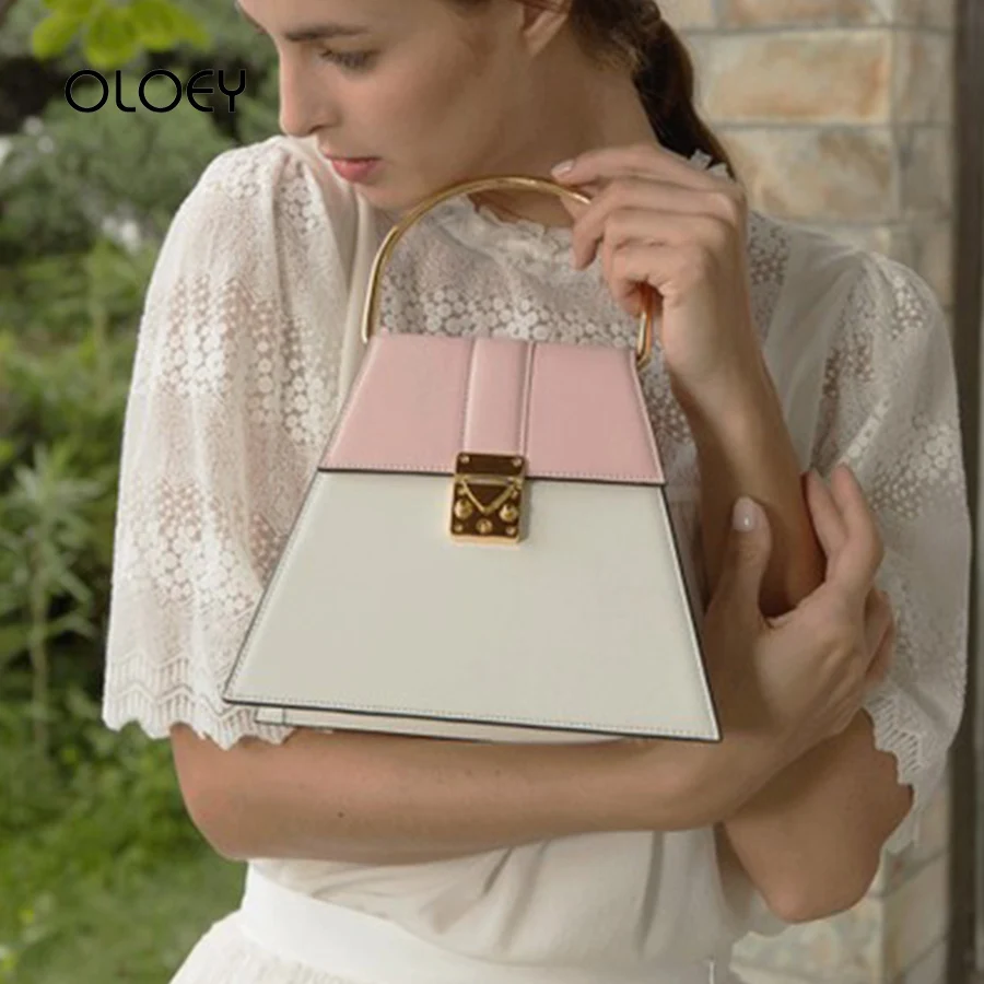 

Metal Big Ring Clutch Handbags High Quality Panelled Saddle Shoulder Messenger Bags For Women Female PU Leather Casual Tote Bags