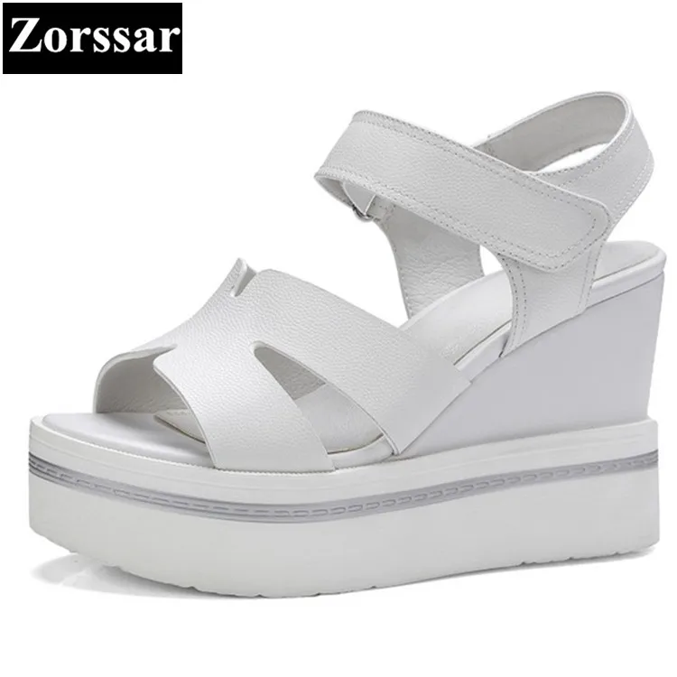 

Summer shoes Women Casual Platform wedges sandals open toe woman creeper shoes 2017 Fashion Genuine leather womens High heels