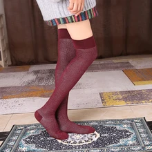 Женская Осенняя одежда для активного отдыха, хлопковые теплые чулки, женские гольфы выше колена, силиконовые противоскользящие тонкие Плотные чулки, одноцветные