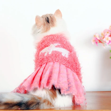 Осень зима кошка Пряжа юбка щенок собака кошка сладкий принцесса пальто милая Одежда для собак платье с бантом одежда для Йорка Чихуахуа Одежда для щенков