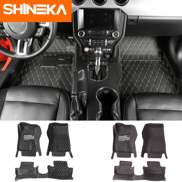 SHINEKA Floor Mats for Ford Mustang 2015 2017 Leather Foot Mat Anti