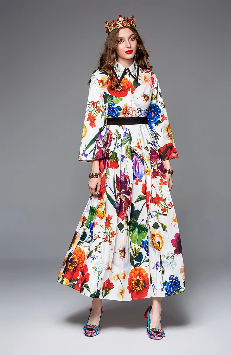 Женское модельное макси-платье LD LINDA DELLA, многоцветное длинное платье для праздника с длинным рукавом и цветочным принтом, лето