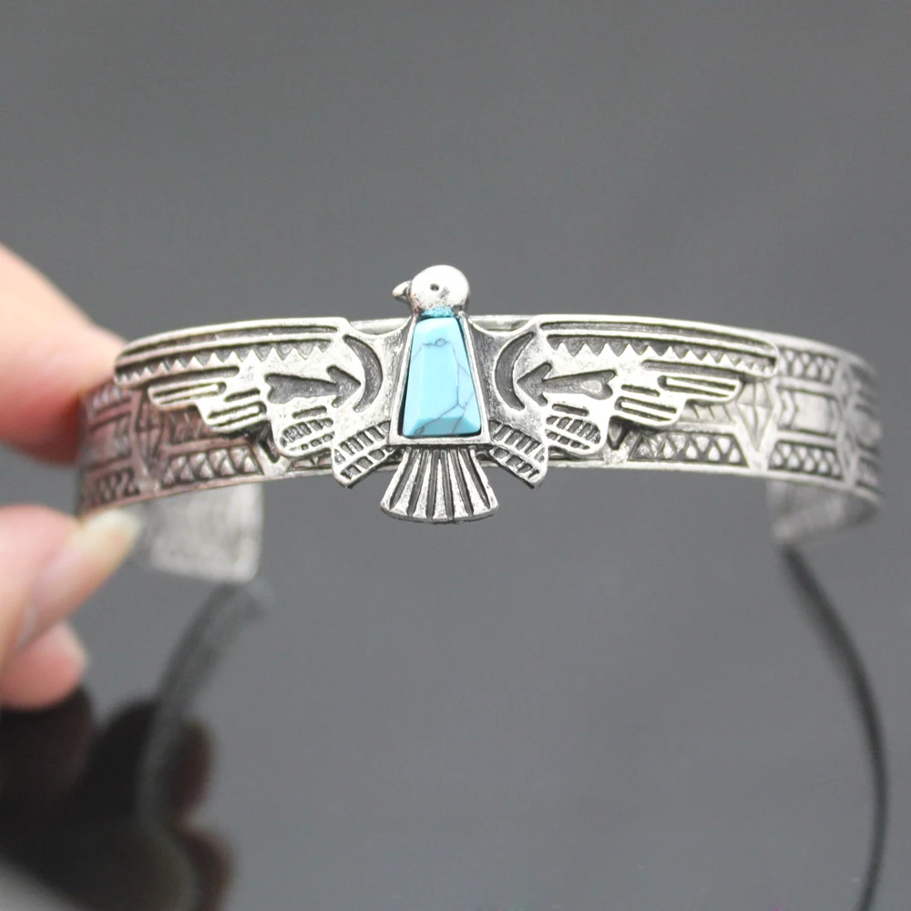 Vintage Gold Silver Plated Tribal Antique Carve Eagle bracelets for Women Bangles Pulseiras Cuff American Men Jewelry - Image 3