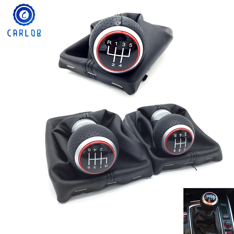 CARLOB Car Accessories Red Gear Shift Knob Lever Stick Pen Gaiter Boot Cover For Audi A4 S4 B8 8K A5 8T Q5 8R S Line 2007-2015 | Автомобили