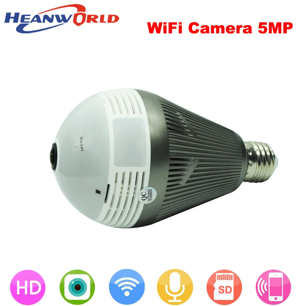 

Heanworld newest hd 5MP light FishEye smart wifi camera bulb 360VR night vision mini cam two way audio home security camera