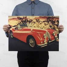 Coche Vintage rojo/vehículo/cartel de la calle de Londres/papel kraft/cartel de la barra/póster Retro/decorativo pintura 51x35,5 cm envío gratis