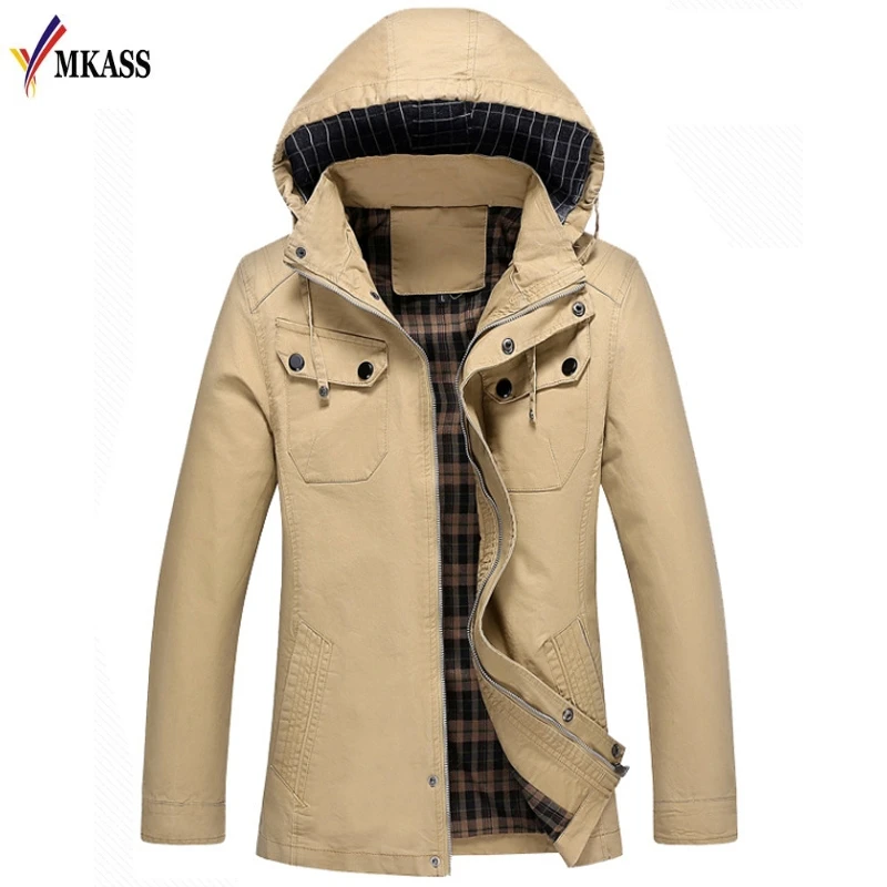 New Style Mens Trench Coat Fashion Zipper Removable Hooded Slim Long