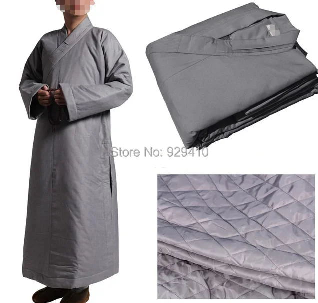 Высокого качества монахов Шаолиня зимние теплые Zen хлопок халат буддийский костюмы медитации лежал форма боевых искусств одежда серый